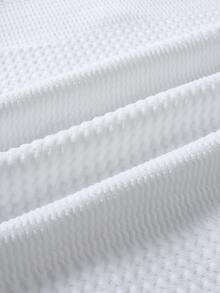 Manfinity Homme Men's Knitted Jacquard Solid Color Textured White Zipper Leather Patch Cuff Hem Leg Opening White Ribbed Pullover Sweatshirt Set - White - View 8
