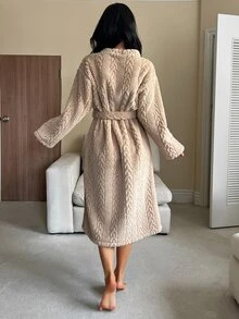 TOM AND JERRY X DAZY Winter Cartoon Pattern Embroidered Plush Thick Women's Robe - Khaki - View 2
