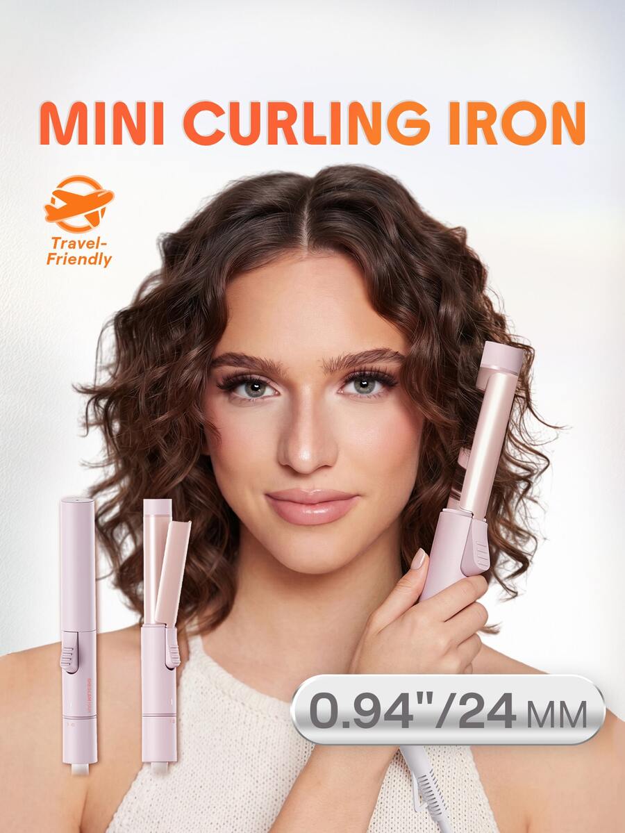 SHEGLAM HAIR It-Curl Hair Curler,24 Mm/0.94-Inch Mini Ceramic Curling Iron,60S Rapid Heating & PTC Uniform Heating,Left/Right Rotation Control,Styles Long & Short Waves,Adds Texture & Volume,Universal Voltage Suitable For Short,Medium & Long Hair - Pink - View 1