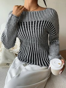 RiviMae Women's Colorblock Design Pullover Sweater - Black and White - View 5