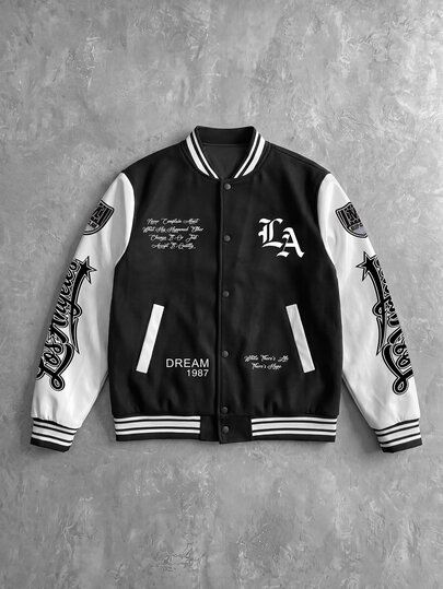PAVTROS Men's Colorblock Patchwork Letter Print Jacket