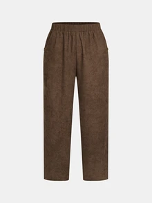 Linhara CURVE New Corduroy Fabric Plus Size Casual Commuter Long Pants With Pockets, Suitable For Spring, Summer, Autumn And Winter - Brown - View 6