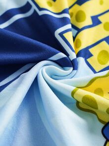 SpongeBob SquarePants | SHEIN Tween Boy Cartoon Print Colorblock Short Sleeve Vacation T-Shirt - Blue - View 7