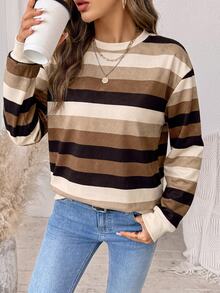 SHEIN LUNE 女款拼色休閒百搭日常長袖運動衫 - 白色 - 查看 4