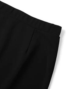 SHEIN Clasi 女款純色立領短袖對比蕾絲不對稱下擺上衣與裙子優雅兩件套 - 黑色 - 查看 5