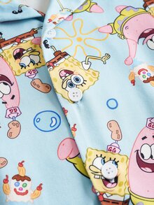 SpongeBob SquarePants | SHEIN Young Boy Cartoon Print Short Sleeve Top And Shorts Casual Daily Home Pajama Set - Blue - View 4