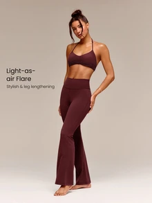 GLOWMODE 31" FeatherFit™ High-Rise Flared Leggings Pants Low Impact Yoga Pilates Daily Spring Summer - Burgundy - View 4
