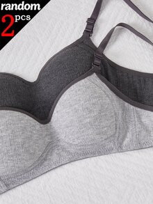 Randomly Ships 2 Of 4 Minimalist Grey Push-Up Wireless Anti-Sagging Thin Bra For Student Girls And Teenagers - Multicolor - View 5