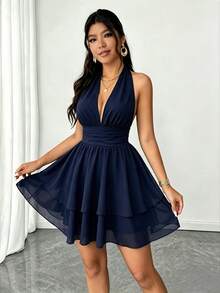 Women Mini Dresses - Navy Blue - View 5