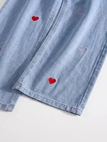GlowEve CURVE 大尺碼女款愛心刺繡彈性腰寬腿休閒牛仔褲 - 藍色 - 查看 4