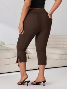 Solflare Chocolate Brown Plus Size Fitted Cropped Leggings - Chocolate Brown - View 2