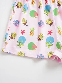 SpongeBob SquarePants | SHEIN Tween Girl Camisole Top And Shorts Casual Set - Pink - View 7