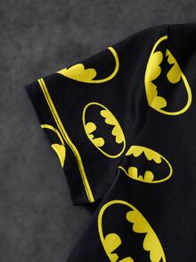 BATMAN X SHEIN Young Boy Bat Print Top & Pants Loungewear - Black - View 4