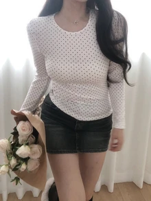 DAZY 女款韓式波點優雅女孩長袖蝴蝶結襯衫 - 白色 - 查看 6