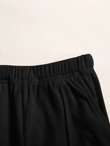 女童時尚休閒針織純色連帽外套套裝 - 黑色 - 查看 3