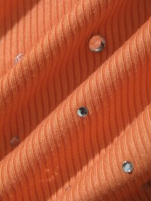 Livesso Autumn/Winter New Heavy Rhinestone Decorated Slim Fit Women's Vest - Orange - View 5