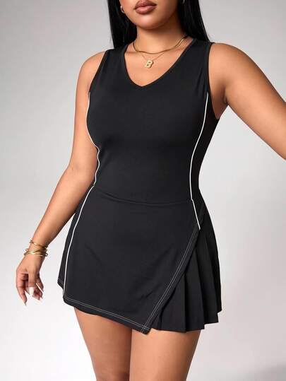 Dewbera Dewbera Women's Plus Size Colorblock Casual Daily Wear Sports Dress