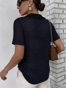 EMERY ROSE Women's Colorblock Casual Versatile Everyday Knit Top - Dark Blue - View 2