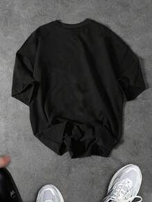 GymBeat 男士槓鈴印花短袖休閒健身運動T恤 - 黑色 - 查看 2
