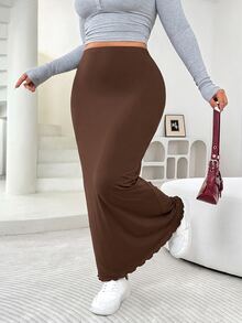 Solflare Plus Size Women's Solid Color Casual Versatile Daily Wear Skirt Fall - Brown - View 5