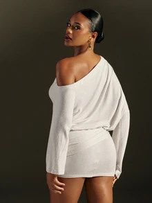Hauture Women's Sexy Casual Cold Shoulder Mini Dress Long Sleeves With Side Drape Pre-Fall Office Brunch Commuter Going Out Casual Dates Light Grey - Apricot - View 2