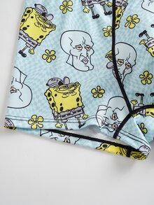 SpongeBob SquarePants | SHEIN Quần boxer nam cạp chun in họa tiết hoạt hình phong cách thường ngày - màu đen - Xem 6