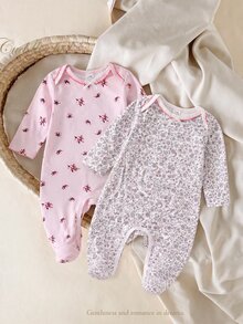 Newborn Baby All-Over Print Casual Daily Home Wear Jumpsuit - Multicolor - View 3