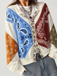 Bohemela Women's Cashew Pattern Single-Breasted Casual Loose Regular Fit Jacket - Apricot - View 1