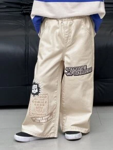 Transformers Evergreen X DAZY Young Boy Casual Daily Denim Jeans With Pocket And Letter Pattern - Khaki - View 3