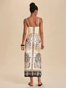 Travachic Elegant Floral Print Lace Patchwork Spaghetti Strap Dress - Multicolor - View 2