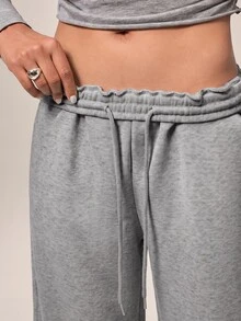 Avantive Women's Solid Color Drawstring Waist Straight Leg Loose Casual Sweatpants - Grey - View 3