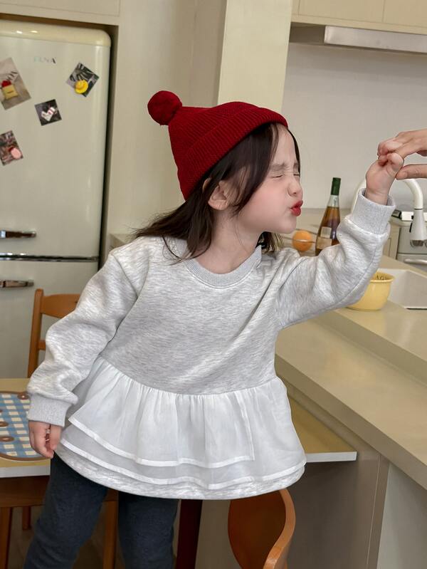 DAZY Baby Girls Round Neck Colorblock Ruffle Trim Long Sleeve Sweatshirt