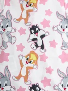 LOONEY TUNES X SHEIN Baby Girl Cartoon Star Print Romper - Pink - View 5