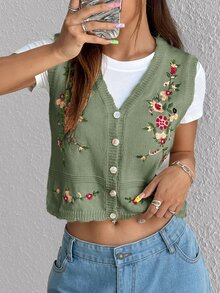 Rivivi 甜美休閒百搭花卉刺繡針織背心 - 彩色 - 查看 3