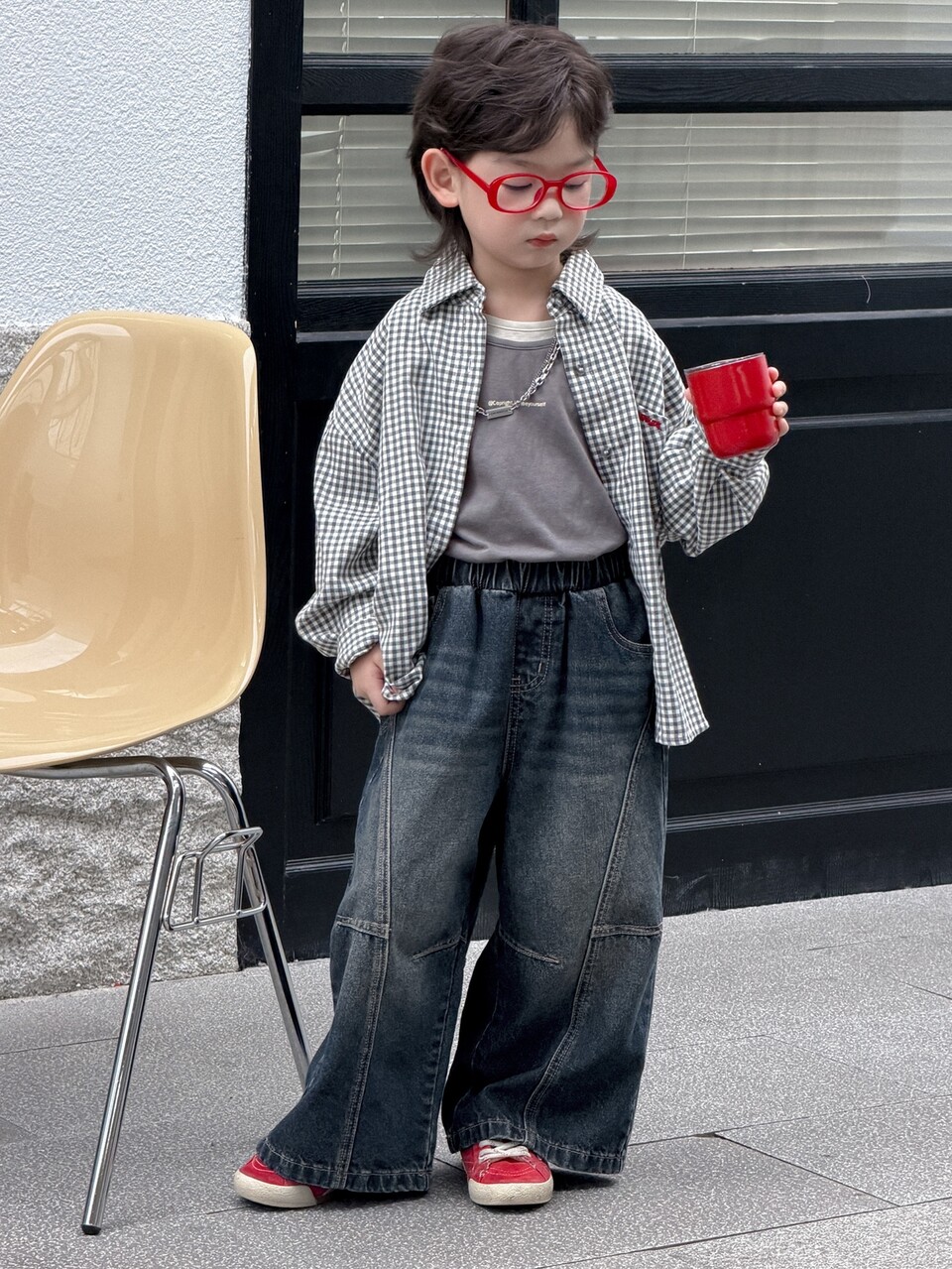 Young Boy Casual Washed Wide Leg Denim Jeans Fall