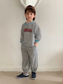 Dazy Kids 男童 (小號) 寬鬆條紋拼接字母印花運動衫 + 錐形運動長褲 2 件套 秋季 - 黑色 - 查看 4