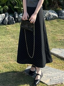 Dazy Tall Women's Polka Dot Elegant Long Skirt Fall - Black - View 5