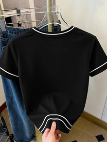 青少年女孩休閒簡約可愛迷你蝴蝶結Logo圖案圓領短袖T恤 - 彩色 - 查看 2