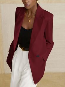 Aveloria Modichic Women's Business Style Solid Color Double-Breasted Blazer Jacket For Commuting, Autumn  - Red - View 3