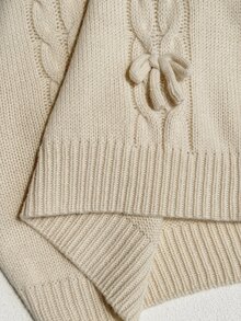SHEIN 新款時尚百搭可愛蝴蝶結女童套頭毛衣 - 米色 - 查看 5