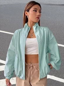 SHEIN EZwear Veste à fermeture éclair avec épaules tombantes pour l'automne/l'hiver - Vert - Voir 6