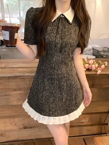 Dazy Tall Gaun Kasual Wanita Motif Blok Warna untuk Harian, Musim Panas, Perjalanan, dan Musim Gugur - Dark Grey - View 11