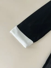 SHEIN 1pc Young Girl Velvet Fabric Black Contrast White Bow Embroidery Fashion Elegant Korean Style Sweet Vintage Long Sleeve Collared Dress, Suitable For Spring And Autumn Daily Wear, Shopping, Parties, Travel And Vacation Occasions - Black - View 6