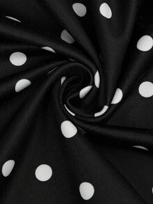 Sweetra Plus Size Early Autumn Ribbed Watermark Polka Dot Asymmetric Neckline Fitted Top And Bodycon Mini Skirt 2 Pieces Set - Black and White - View 15