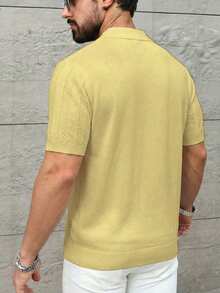 Manfinity Mode European & American New Blogger Style Fashionable Design Mature Casual Men's Pullover Knit Sweater, White Knit Top - Light Yellow - View 2