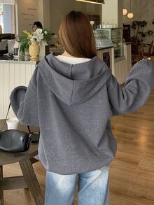 DAZY Women's Solid Color Hooded Zip-Up Casual Everyday Sweatshirt Fall Oversized T Shirts For Women - Grey - View 2