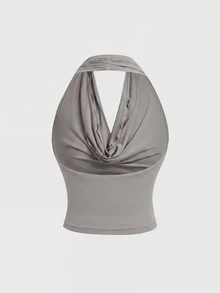 SHEIN MOD Plus Size Women's Solid Color Fitted Tank Top With Multiple Wearing Styles - Grey - View 2