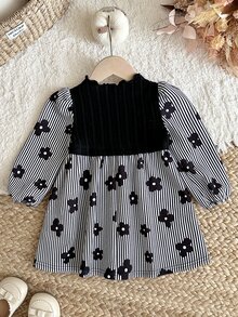 SHEIN 女嬰花卉印花燈籠袖荷葉邊洋裝，法式花卉仙女風田園風格，秋冬款 - 彩色 - 查看 6