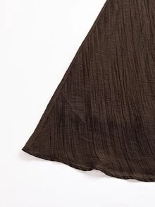 SHEIN Veneréa Gaun Panjang Wanita dengan Lengan Lentera Berkerut dan Leher V - Chocolate Brown - View 8