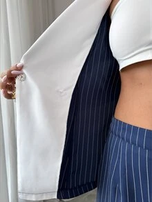Elenzga Autumn Commute 2 Pieces Set Striped Patchwork Elegant Office Wear Women's 2 Pieces Set - Blue - View 9